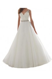 SIQINZHENG A Line Deep V Wedding Dresses with Beads Lace Appliques Wedding Gown - O meu olhar - $149.99  ~ 128.82€