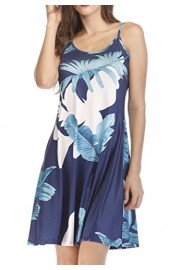 Shawhuwa Sleeveless Casual A-Line Sundress Flared Dress Blue Leaves XXXXL - O meu olhar - $16.99  ~ 14.59€