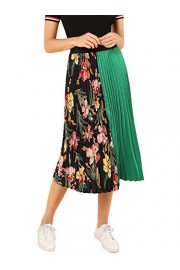 SheIn Women's Summer Color Block Floral Midi A-Line Pleated Skirt - O meu olhar - $17.99  ~ 15.45€