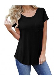 Sherosa Women Tshirt Short Sleeve Round Neck Loose Simple Shirts With Pocket Plus Size (XXL, Black) - My look - $14.97 