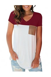 Sherosa Women's Basic V Neck T Shirt With Suede Pocket S-XXL (XL, Wine Red) - My look - $7.99 