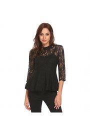 Sherosa Women's Casual Ruffle Hollow Floral Lace Tops 3/4 Sleeve T-Shirt - Mi look - $17.99  ~ 15.45€