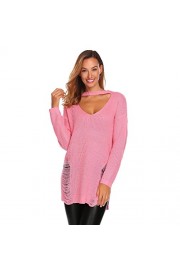 Sherosa Women's Chocker V-neck Long Sleeve Casual Sweater Tops - Moj look - $19.99  ~ 126,99kn