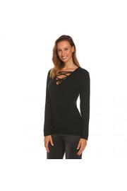 Sherosa Women's Lace up Crisscross V Neck long Sleeve Sweater - Myファッションスナップ - $18.99  ~ ¥2,137