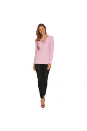 Sherosa Women's Lace up Crisscross V Neck long Sleeve Sweater - Il mio sguardo - $18.99  ~ 16.31€