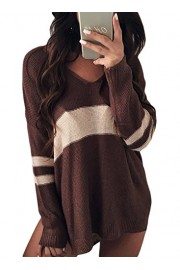 Sidefeel Women Casual Striped V Neck Loose Knit Pullover Sweater - My look - $49.99 