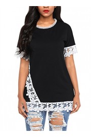 Sidefeel Women Crochet Lace Trim Short Sleeve Top Tunic T-Shirt - Il mio sguardo - $29.99  ~ 25.76€