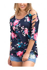 Sidefeel Women Cut Out Half Sleeve Floral Printed Tops Blouse - Il mio sguardo - $29.99  ~ 25.76€