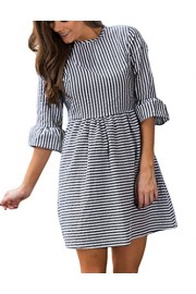 Sidefeel Women Cute White Stripe 3 4 Sleeve Babydoll Dress - My look - $29.99 
