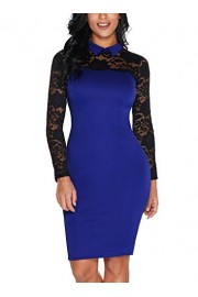 Sidefeel Women High Neck Floral Lace Long Sleeve Club Bodycon Midi Dress - My look - $39.99 