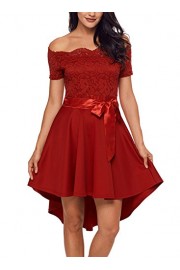 Sidefeel Women Off Shoulder Lace High Low Short Sleeve Skater Party Dress - Il mio sguardo - $39.99  ~ 34.35€