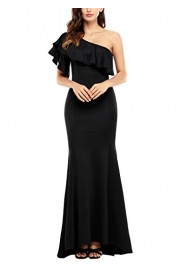 Sidefeel Women Ruffle One Shoulder Elegant Mermaid Long Evening Dress Large Black - My look - $39.99 