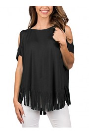 Sidefeel Womens Cold Shoulder Tops Short Sleeve Tassel T-Shirt - My look - $29.99 