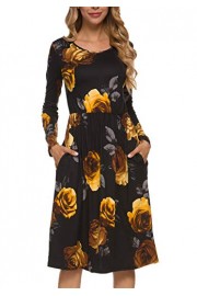 Simier Fariry Fall Women's Floral Long Sleeve Pockets Midi Work Casual Dress - My look - $21.99 