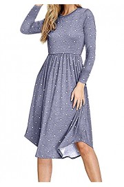 Simier Fariry Women Long Sleeve Pleated Polka Dot Pocket Swing Casual Midi Dress - O meu olhar - $21.99  ~ 18.89€