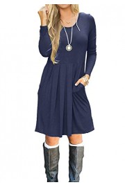Simier Fariry Women Long Sleeve Pocket Pleated Loose Casual Short T Shirt Dress - My look - $21.99 