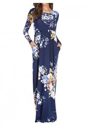 Simier Fariry Womens Floral Print Casual Long Sleeve Pockets Maxi Long Dress - O meu olhar - $20.99  ~ 18.03€