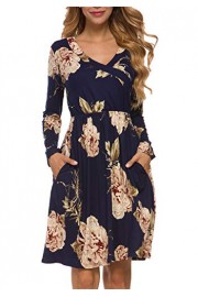 Simier Fariry Womens Long Sleeve Floral Pockets Casual Tunic T Shirt Wrap Dress - My look - $19.99 