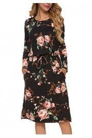 Simier Fariry Women's Modest Floral Long Sleeve Pockets Midi Work Casual Dress - My look - $21.99 