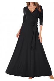 Simier Fariry Women's Sexy V Neck Swing Flare Party Maxi Wrap Dress with Belt - O meu olhar - $18.99  ~ 16.31€
