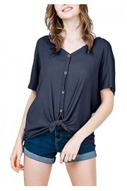 Simier Fariry Womens Short Sleeve Casual Summer Loose Fit Button Down Front Knot Tie Top Tees Shirts - O meu olhar - $14.99  ~ 12.87€