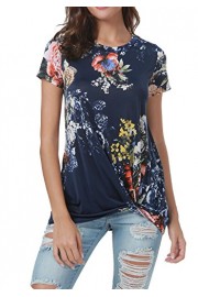Simier Fariry Womens Summer Short Sleeve Floral Knot Front Casual Tunic T Shirt - Moj look - $9.99  ~ 8.58€