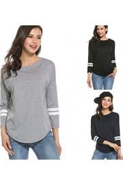 SimpleFun Women Clearance Tops Casual Drop-Shoulder 3/4 Sleeve Contrast Color Blouse Shirts (S-XXL) - My时装实拍 - $11.99  ~ ¥80.34
