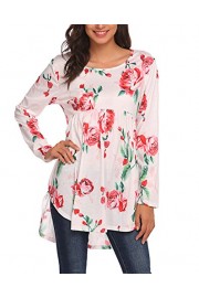 SimpleFun Womens Long Sleeve Floral Shirts Round Neck Loose Basic Babydoll Tunic Tops - My时装实拍 - $15.99  ~ ¥107.14