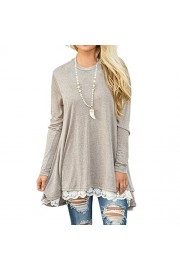 Sunglory Women Long Sleeve Lace Casual Scoop Neck Loose Striped Tunic Top Blouse T Shirt - Myファッションスナップ - $9.94  ~ ¥1,119