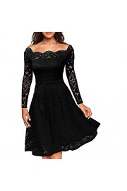 Sunglory Women's Cocktail Dress Long Sleeve Lace Party Dresses Off-Shoulder Boat Neck Formal Swing Dress - Mein aussehen - $15.99  ~ 13.73€