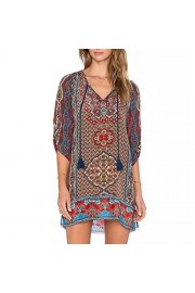 Sunm boutique Women's Bohemian Vintage Printed Ethnic Style Loose Casual Tunic Dress - Mi look - $18.50  ~ 15.89€