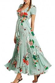 Sunm boutique Women's Button up Split Floral Print Flowy Party Maxi Dress Bohemian Dress V Neck Floral Split Long Maxi Dress - My时装实拍 - $19.10  ~ ¥127.98