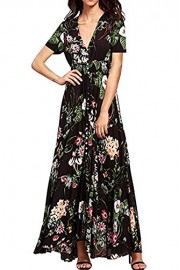 Sunm boutique Women's Button up Split Floral Print Flowy Party Maxi Dress Bohemian Dress V Neck Floral Split Long Maxi Dress - My look - $34.99 