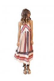 Sunm boutique Women's Sleeveless Halter Neck Striped Midi Dress with Pockets - My时装实拍 - $18.99  ~ ¥127.24