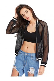 SweatyRocks Women's Summer Zip Up Light Weight Long Sleeve Mesh Bomber Jacket - Moj look - $12.99  ~ 11.16€