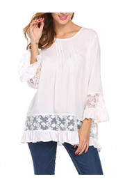 Sweetnight Women Casual 3/4 Sleeve Loose Fit Shirt Boho Lace Ruffle Hem O-Neck Blouse Top Plus Size S-XXL - My look - $5.99 