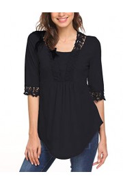 Sweetnight Womens 3/4 Sleeve Tops Scoop Neck T Shirt Blouses Plus Size Tunics Buttons (Black, M) - My look - $12.99 