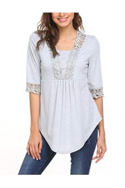 Sweetnight Womens 3/4 Sleeve Tops Scoop Neck T Shirt Blouses Plus Size Tunics Buttons (Grey, M) - My look - $12.99 