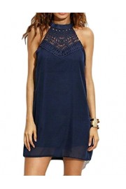 Sweetnight Womens Sleeveless Halter Neck Lace Mini Casual Dress (Navy Blue, S) - My look - $9.99 