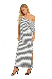 Sweetnight Women's Summer One Shoulder Casual Split Striped Maxi Dress Plus Size - O meu olhar - $2.99  ~ 2.57€