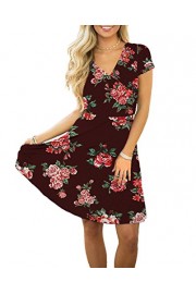 Swiland Women V Neck Short Sleeve Floral Printed Casual Retro Wrap A Line Dress - My look - $39.99 