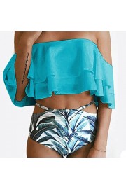 Swimwear,Twinsmall Women Two Piece Off Shoulder Ruffled Crop Bikini Top Swing Bottoms Tankini Monokini Swimsuit Bathing - Mój wygląd - $7.99  ~ 6.86€