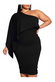 TOB Women's Plus Size Causal Cape One Shoulder Long Sleeve Evening Midi Dress - My look - $39.99 