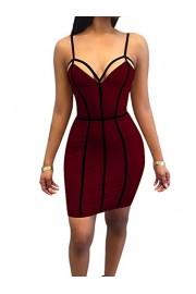 TOB Women's Sexy Bodycon Spaghetti Strap Sleeveless Patchwork Mini Club Dress - Mein aussehen - $26.99  ~ 23.18€
