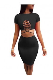 TOB Women's Sexy Lace up Short Sleeve Top Bodycon Skirt Club 2 Piece Dress - Moj look - $26.99  ~ 23.18€
