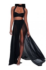 TOB Women's Sexy Summer Halter Slit 2 Piece Maxi Chiffon Dress Skirt Set - My look - $39.99 