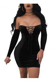 TOB Women's Sexy Velvet Ruched Lace Up Off Shoulder Party Club Mini Dress - My look - $39.99 