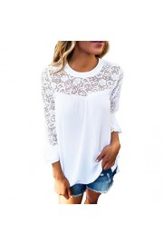 TOPUNDER 2018 Women Ladies 3/4 Sleeve Blouse Frill Tops Ladies Shirt Embroidery Lace T Shirt by - Moj look - $9.99  ~ 8.58€