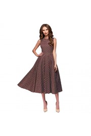 TOPUNDER Dot Sleeveless Dress for Women Hebburn Vintage Zip Cute Floral Knee Length Dress - Moj look - $3.99  ~ 3.43€