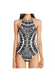 TOPUNDER High Waisted Bikini Top Swimsuit Sexy Siamese Tie Backless Halter Black and White for Women - My look - $8.99 